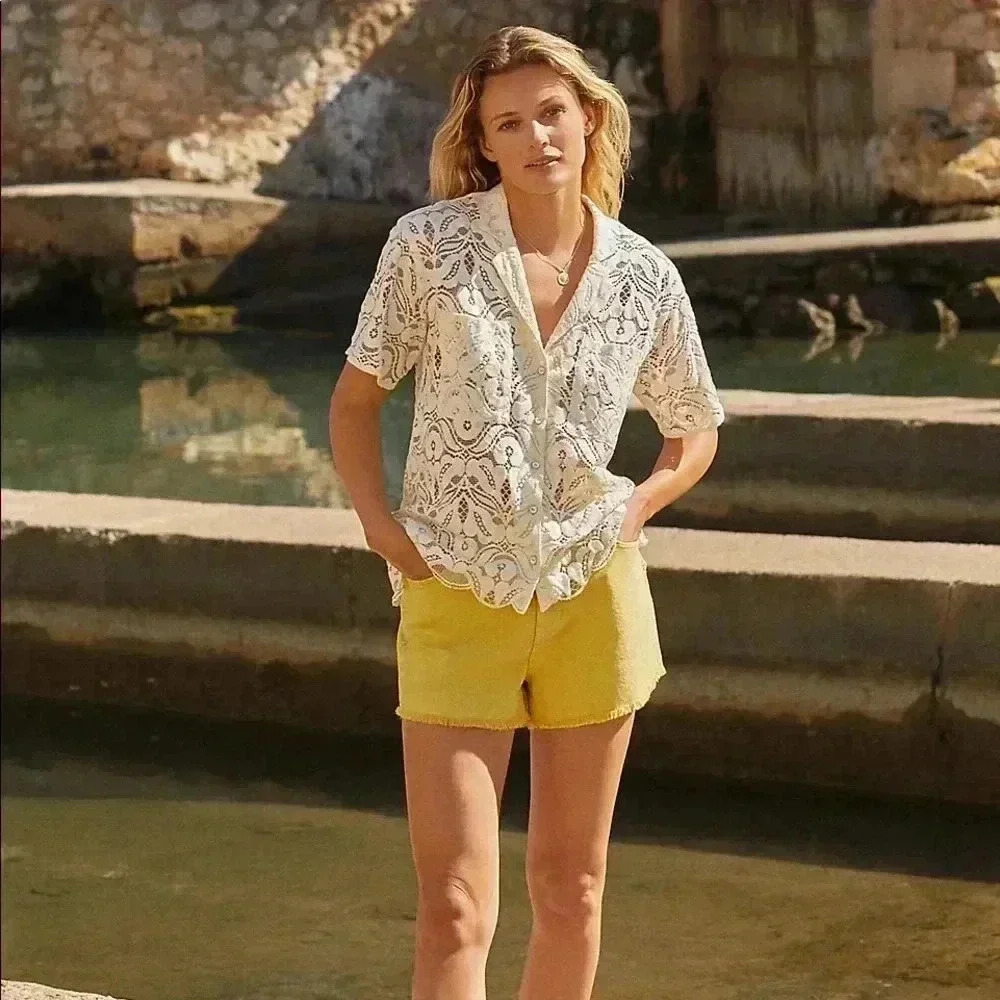 Anthropologie Pilcro Lara Ultra High Frayed Denim Shorts
